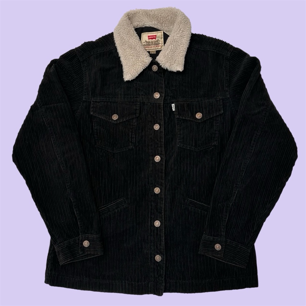 Vintage 90s Levi’s White Tab Corduroy Jacket Sherpa Collar Black Women’s Large
